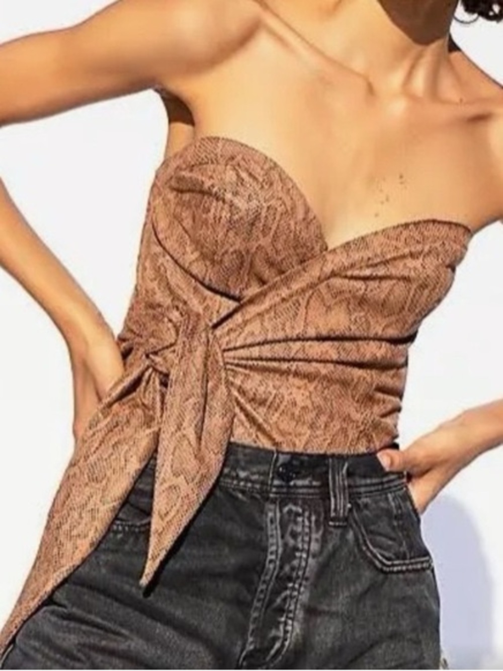 Free People Brown Snakeskin Print Strapless Wrap Top Sz Small